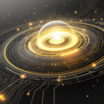 Illustration du Big Bang entouré de réseaux neuronaux et de circuits imprimés, symbolisant l'origine de l'Intelligence Artificielle