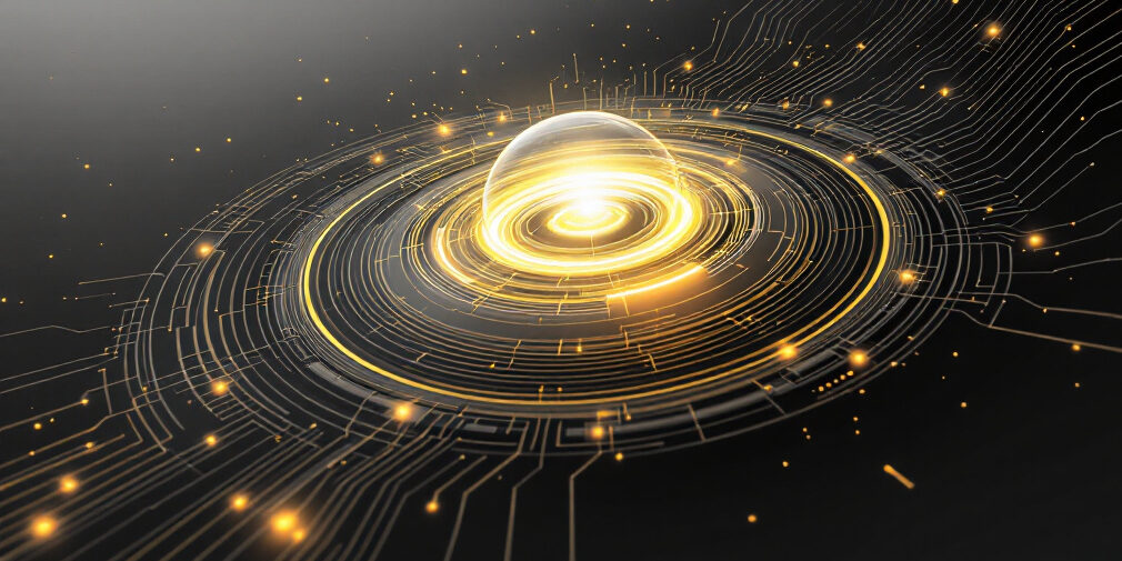 Illustration du Big Bang entouré de réseaux neuronaux et de circuits imprimés, symbolisant l'origine de l'Intelligence Artificielle